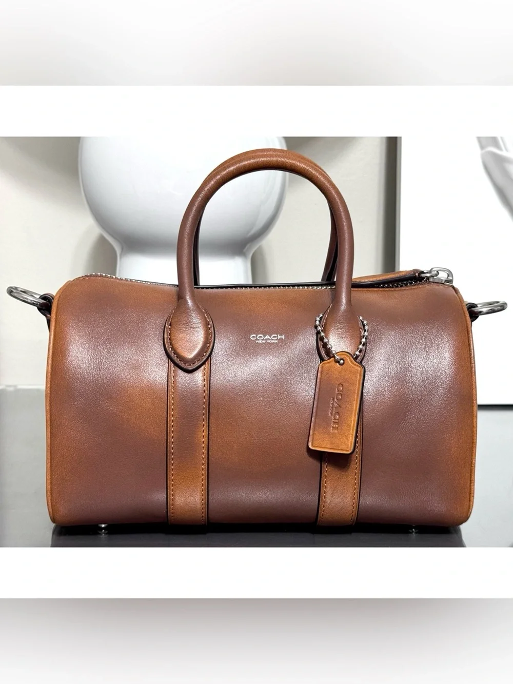 COACH Compass Bag 25 In Loved Leather, SADDLE/BURNT SIENNA